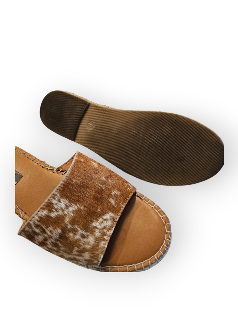 MYRA Real Cowhide Leather Espadrille Slide Sandals Brown White Size 8 - Picture 5 of 6
